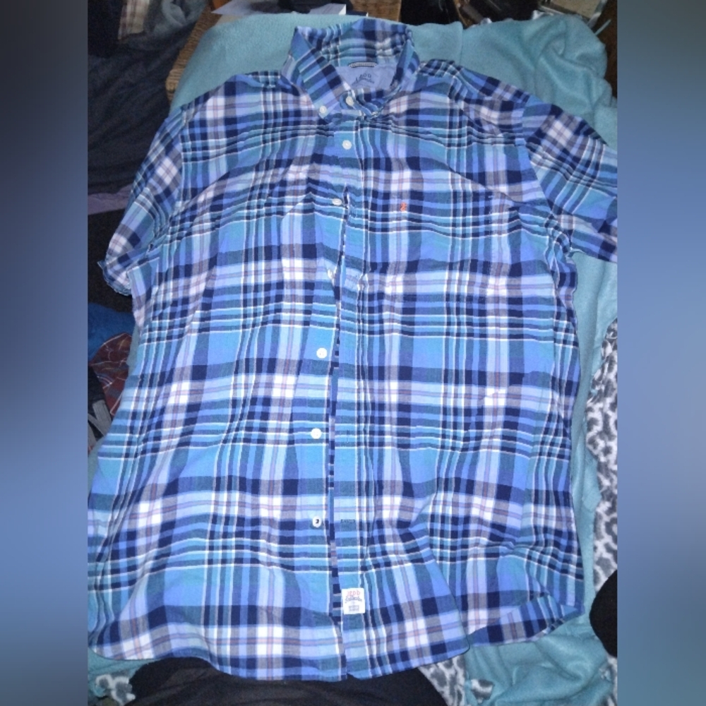 Izod Blue and White Checkered Shirt